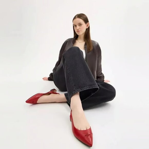 Coach Valerie Slingback Flats Women’s Sz 8.5 Red Leather Logo Pointed Toe Party - Picture 4 of 4